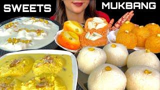 Eating : RASMALAI, SPONGE RASGULLA, LADDU, MALAI SANDWICH | SWEETS MUKBANG | ASMR VIDEO