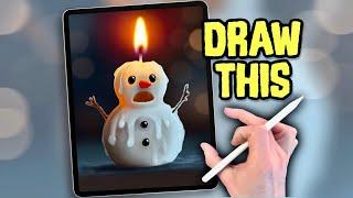 PROCREATE DRAWING Tutorial in EASY steps - SNOWMAN CANDLE