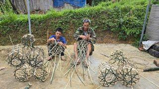 Orphaned boy goes to school weaving duck cages, Flood water rises, pushing trash into rice fields