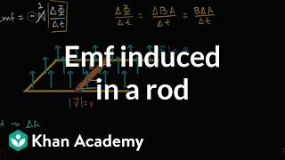 Emf induced in rod traveling through magnetic field | Physics | Khan Academy