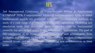 2nd International Conference on Computational Science & Applications (COMSAP 2024)