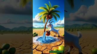 The elder goat plants a coconut tree and waters it then the farmer eats the fruit #ai #goat #farmer
