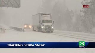 Snow piles on in the Sierra, rain soaks Northern California on Thursday