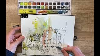 Adding watercolour wash to my urban sketch