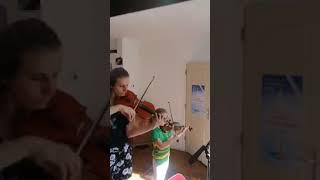 Concerto for Two Violins in D minor, BWV 1043 by J.S. Bach, rehearsal Duo a Day, 2019.  Eva was 7!