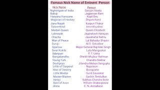 Famous Nick Name of Eminent Person