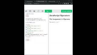 12_JS The Assignment Operator. Оператор присваивания. JavaScript Operators. Tutorial w3schools.com.