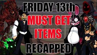 AQW Must Get Friday 13th Items Recapped! 25 + Maps! | Boss Drops - Seasonal Gear - Merge Shops!