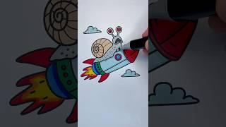 Snail’s Space Rocket Adventure #Coloring #Rocket #CuteColoring #ArtInMotion #snails #CreativeJourney