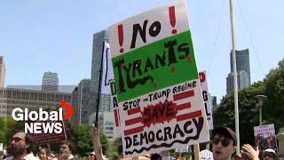 "No Tyrants!" Toronto joins US protests against Trump, Musk