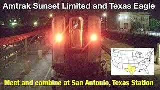 [ Amtrak Train ] Sunset Limited and Texas Eagle combine at San Antonio station in August 2009