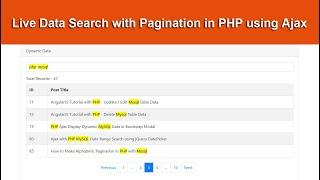 Live Data Search with Pagination in PHP Mysql using Ajax