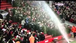 Liverpool fans getting a soaking