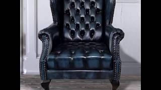 blue indigo leather wing chair  chesterfield by funny museum singapore