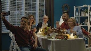 Cheerful Family Taking Selfie on Traditional Holiday (Stock Footage)