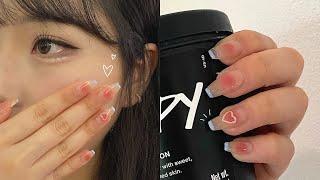 do korean gel nails with me! blush french tip nails  nail therapy ep. 3