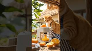 Oyen's cat makes orange juice during the fasting month #shorts #youtubeshorts #youtube #shortvideo