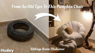 DIY Pumpkin Chair from Old Tyre, Tree Lamp,Rug & Stool |Cozy Reading Corner |Siblings Room Makeover.