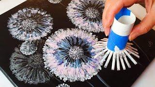 FANTASY Dandelion Acrylic POURING Tutorial - Toilet Roll Painting Method | ABcreative