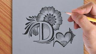 How to make D letter tattoo drawing with pencil with simple steps || amazing D letter drawing