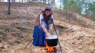 A Girl Prepares a Traditional Hutsul Bograch High in the Mountains