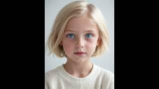 AI Prompt: A young Caucasian girl with short blonde hair and blue eyes, wearing a white sweater