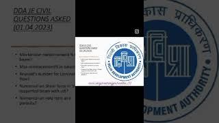 |DDA JE CIVIL 2023| JE| EXAM ANALYSIS| 01.04.2023| #shorts #viral #trending #dda