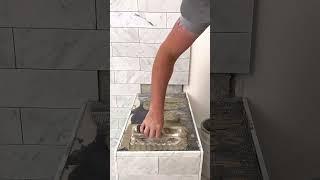 Marble shower, slab bench install. #diy #tiling #tike #marble #stone #construction #howto