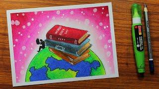 World Book day drawing / Poster drawing on World Book - step by step