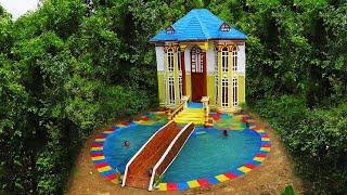 Build Beautiful Underground Swimming Pool And Bamboo Bridge For Three-Story Mud Villa House