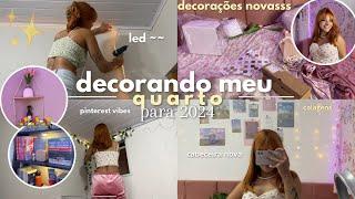 DECORANDO MEU QUARTO PARA 2024 Led, cabeceira, colagens 🩷