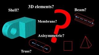 Decide element type: 3D, 2D, plane strain or stress, axisymmetric, shell, membrane, beam