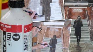 Using medium for transparent underpainting. Painting with acrylics for beginners.