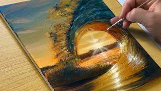 Easy Way to Draw Sunset and Waves / Acrylic Painting / STEP by STEP