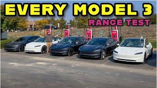 Tesla Model 3 Mega Highway Range Test! Every Highland Refresh Variant Driven From 100% Full To Dead