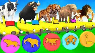 ANIMAL GAME Mammoth Elephant Cow Cartoon Tiger Lion Buffalo Long Slide Shape Challenge Animal Cross