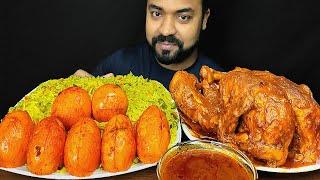 WHOLE CHICKEN CURRY, SPICY VEG BIRYANI, FRIED EGG, SALAD, GRAVY MUKBANG ASMR EATING SHOW | BIG BITES