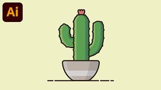 Flat Design Potted Cactus - Illustrator Tutorial for Beginners