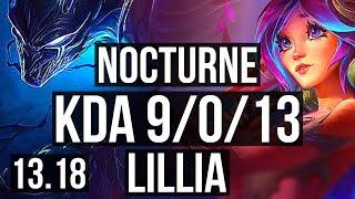 NOCTURNE vs LILLIA (JNG) | 9/0/13, Legendary, 300+ games | EUW Master | 13.18