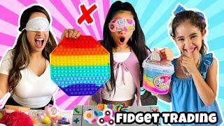 BLINDFOLDED FIDGET TOY TRADING CHALLENGE!!SHE SCAMMED US AGAIN!