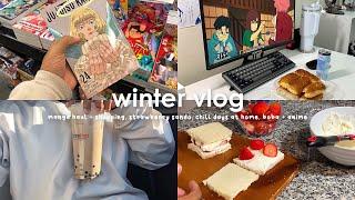 winter vlog: manga haul + shopping, strawberry sando, chill days at home, boba + anime