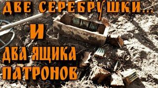 Две серебрушки... и два ящика патронов. Поиск монет с металлоискателем на бывшей деревне.