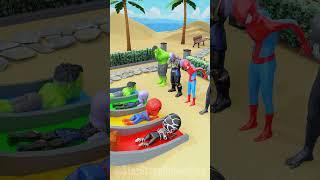 All Superheroes plays slide! Whoever comes back is the winner! #spiderman