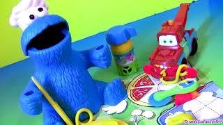 Play Doh Chef Cookie Monster Eats Pizza Lunch Box 123 Mold 'n Go Speedway Playdough Mater Cars Pixar