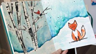 Paint an easy watercolor fox in the snow#watercolor #learnwatercolor #howtopaintafox #watercolorsnow