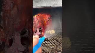 Smoking a cow head for birria tacos #tiktok #foodblogger #foodie #foryou #bbq #viral #foryourpage