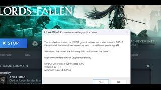 Fix Lords of the Fallen Error Installed Version Of Nvidia Graphics Driver Has Known Issue In D3D12