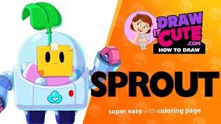 How to draw Sprout | Brawl Stars | Super easy drawing tutorial with a coloring page