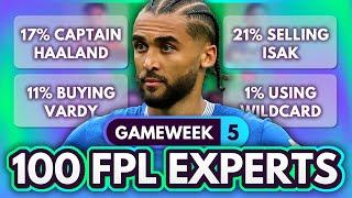 FPL GW5 EXPERT Transfer Trends & Best Captains?  100 Experts Reveal Gameweek 5 Team Plans