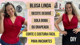 CORTE E COSTURA DE BLUSA COM DECOTE DEGOGÊ/DRAPEADO/GOLA BOBA-FÁCIL SEM MOLDE #costura #passoapasso